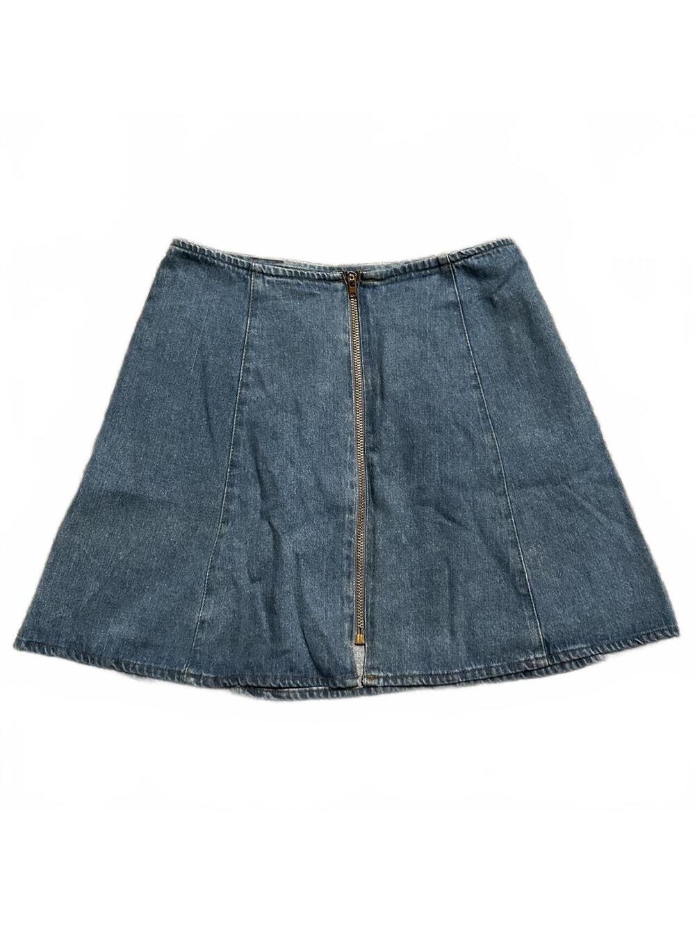 Vintage Blue Denim Flare Mini Skirt With Zipper Closure Size 10